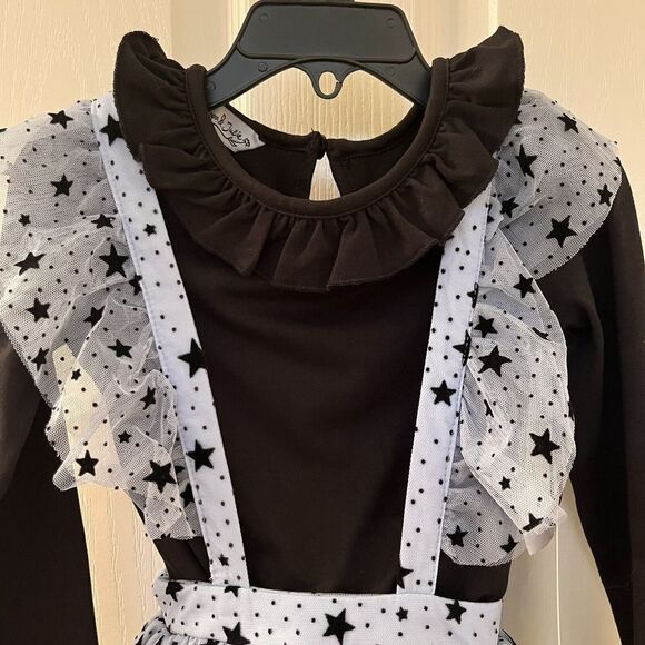 Pippa & Julie Blue Flocked Black Stars Mesh Jumper Dress 2-Pc Girls Size 4 NWT - Picture 6 of 12